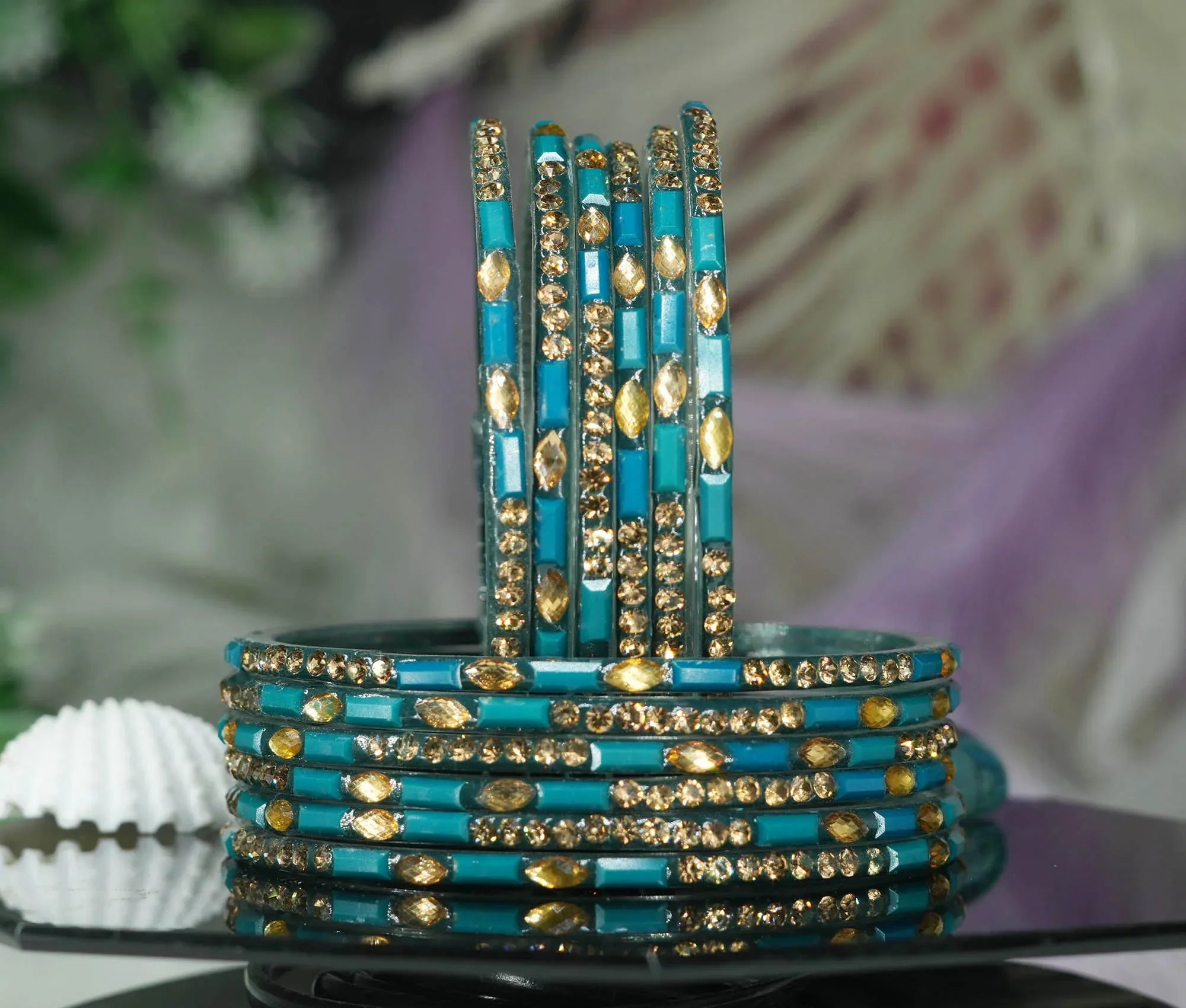 Multiple Color Glass Bangle with Stone Beads Work for Women & Girls (Pack 12 Bangles) - The Golden Cascade